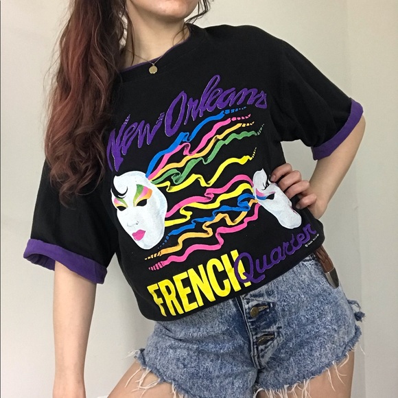 Vintage Tops - Vintage 1990 New Orleans Neon Single Stitch Tee